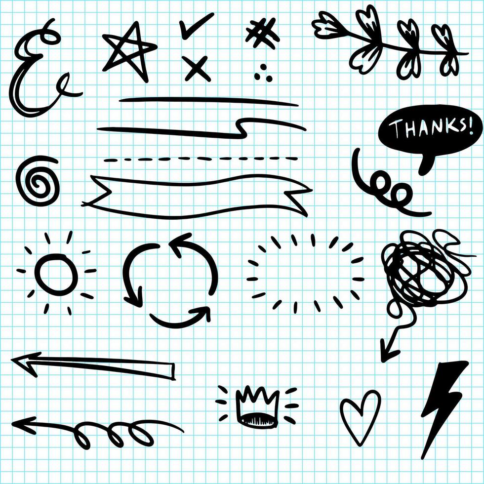 handgezeichnete set-doodle-elemente für die konzeptgestaltung. Vektor-Illustration. vektor