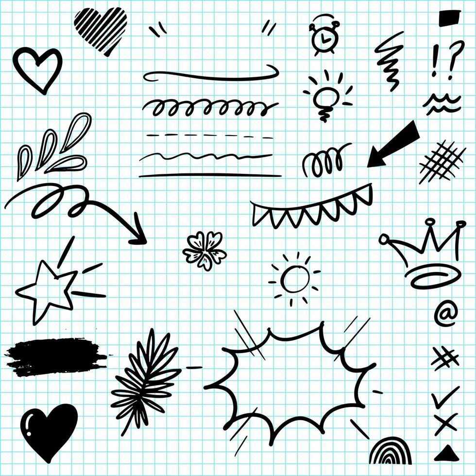 handgezeichnete set-doodle-elemente für die konzeptgestaltung. Vektor-Illustration. vektor