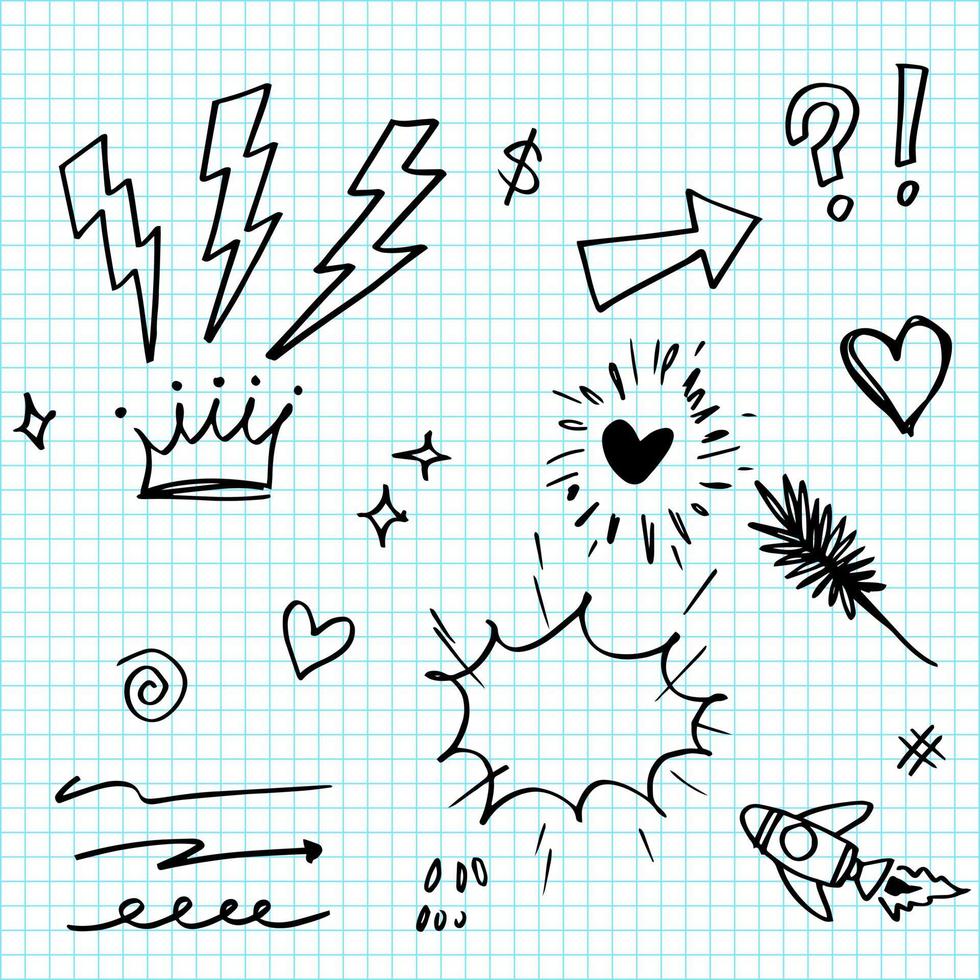 handgezeichnete set-doodle-elemente für die konzeptgestaltung. Vektor-Illustration. vektor