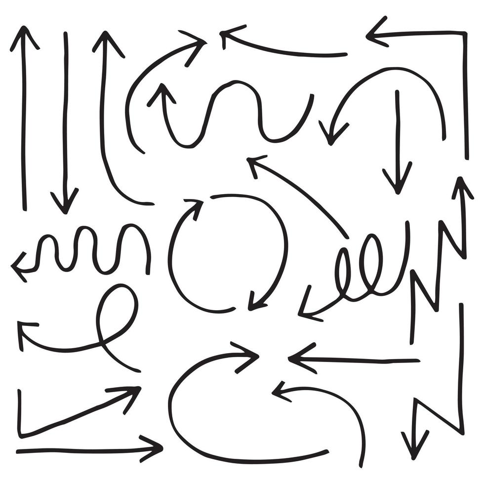 handritad pilikonuppsättning isolerad på vit bakgrund. doodle vektor illustration.