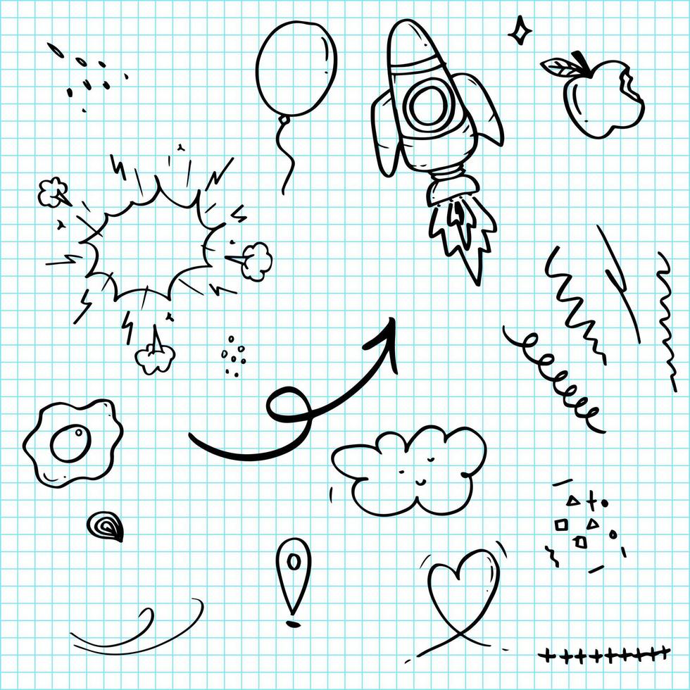 handgezeichnete set-doodle-elemente für die konzeptgestaltung. Vektor-Illustration. vektor