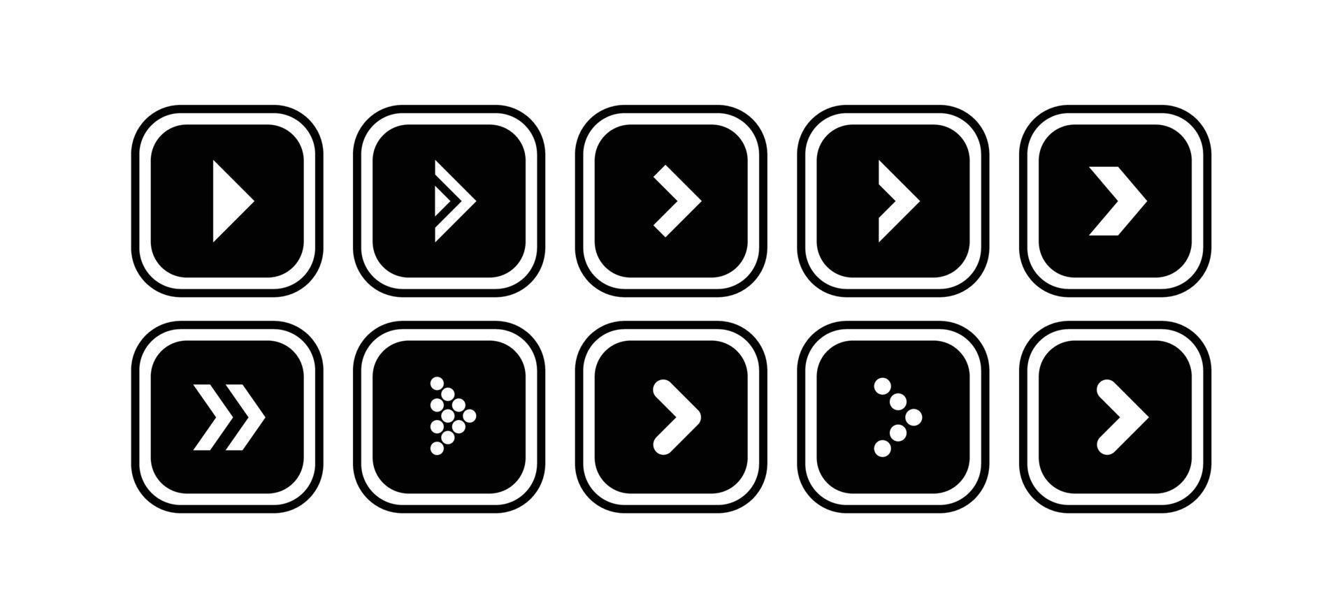 uppsättning svart pil illustration ikoner i form av en rundad fyrkant vektor