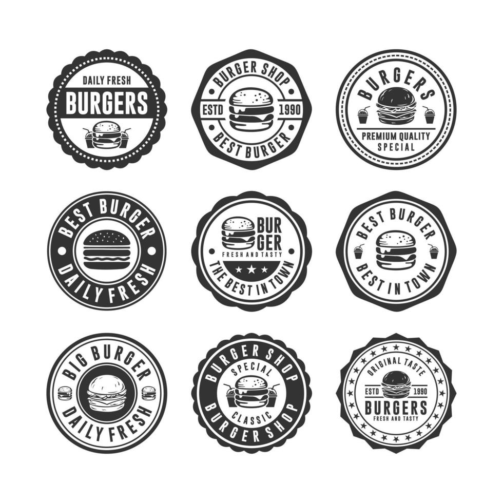 Abzeichen-Burger-Briefmarken-Design-Set vektor