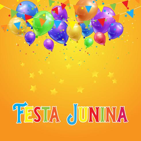 Festa Junina bakgrund med ballonger, konfetti och banderoller vektor