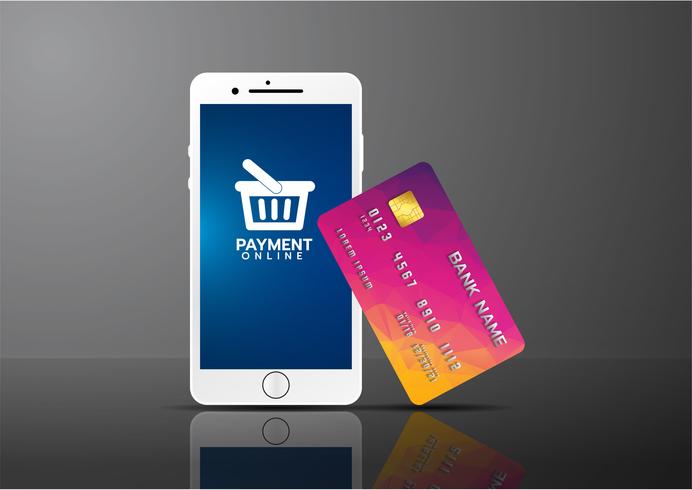 Mobiles Zahlungskonzept, Smartphone mit der Abwicklung von mobilen Zahlungen von der Kreditkarte. Vektor-illustration vektor