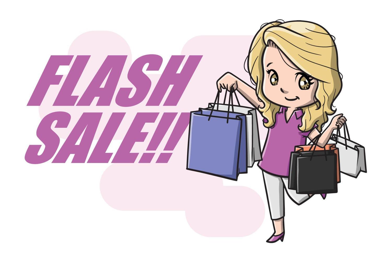 söt shopping kvinnor på flash försäljning tecknad vektor