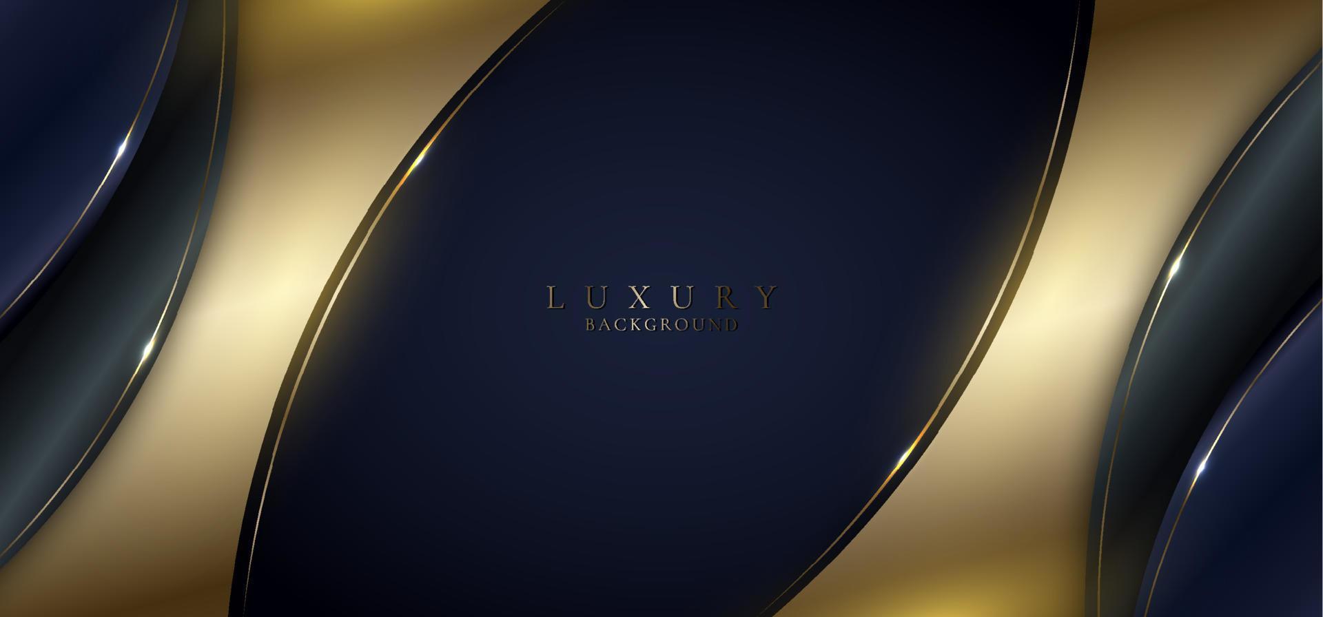 Banner-Web-Vorlage Luxus-Stil goldene geschwungene Form mit Linien und Licht auf dunkelblauem Hintergrund vektor