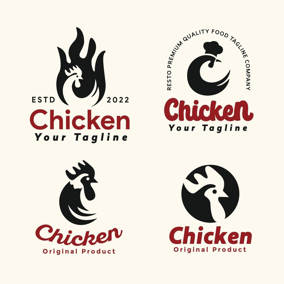 ställa in sillhouete kyckling logotyp vektor för företag och restauranger