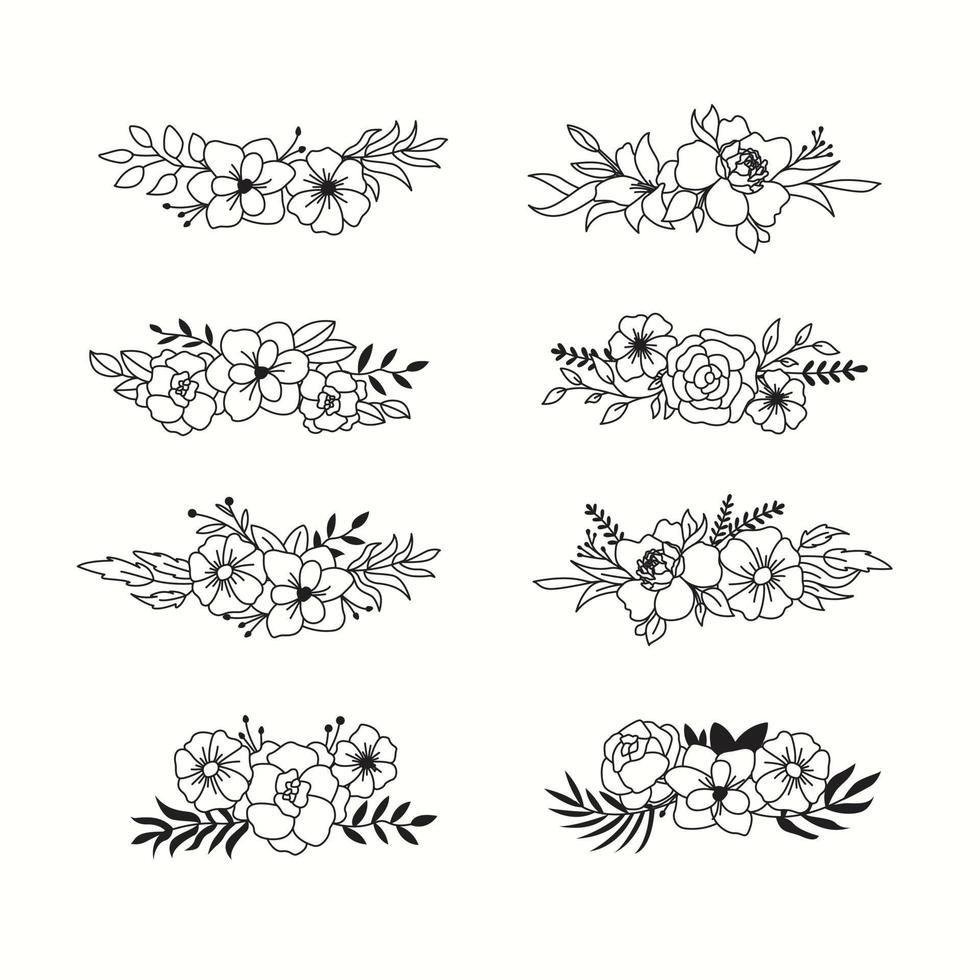 handgezeichnetes florales dekoratives logo, für hochzeitskarte, set vektorblume vektor