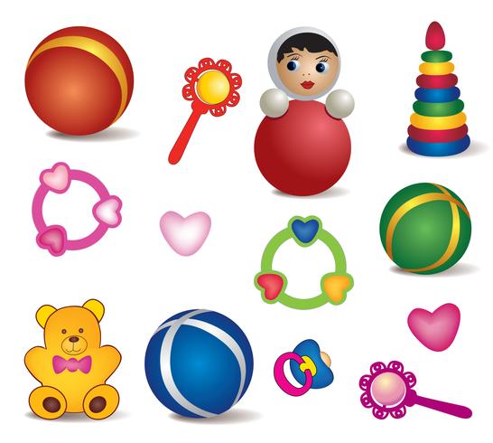Babyspielzeug isoliert. Set von Spielzeug-Symbol. Babypflege spielen Zeichen Sammlung vektor
