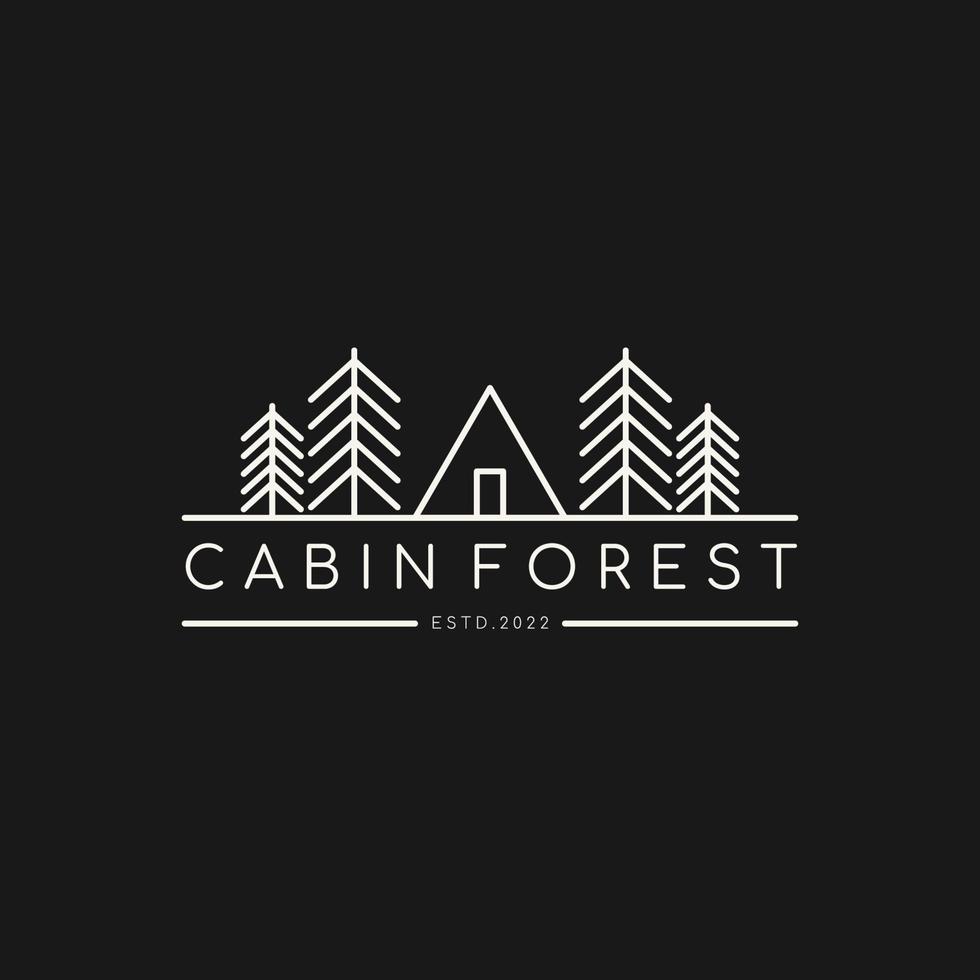 cabin skog minimalistisk logotyp mall. träd och tält logotyp design. vektor illustration.