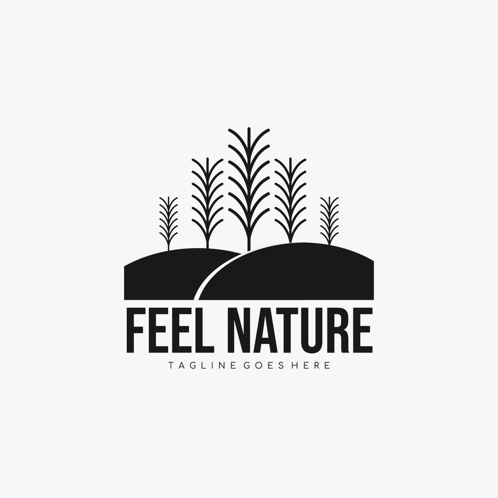 feel nature minimalistisk logotypmall. träd och kullar logotyp design. vektor illustration.