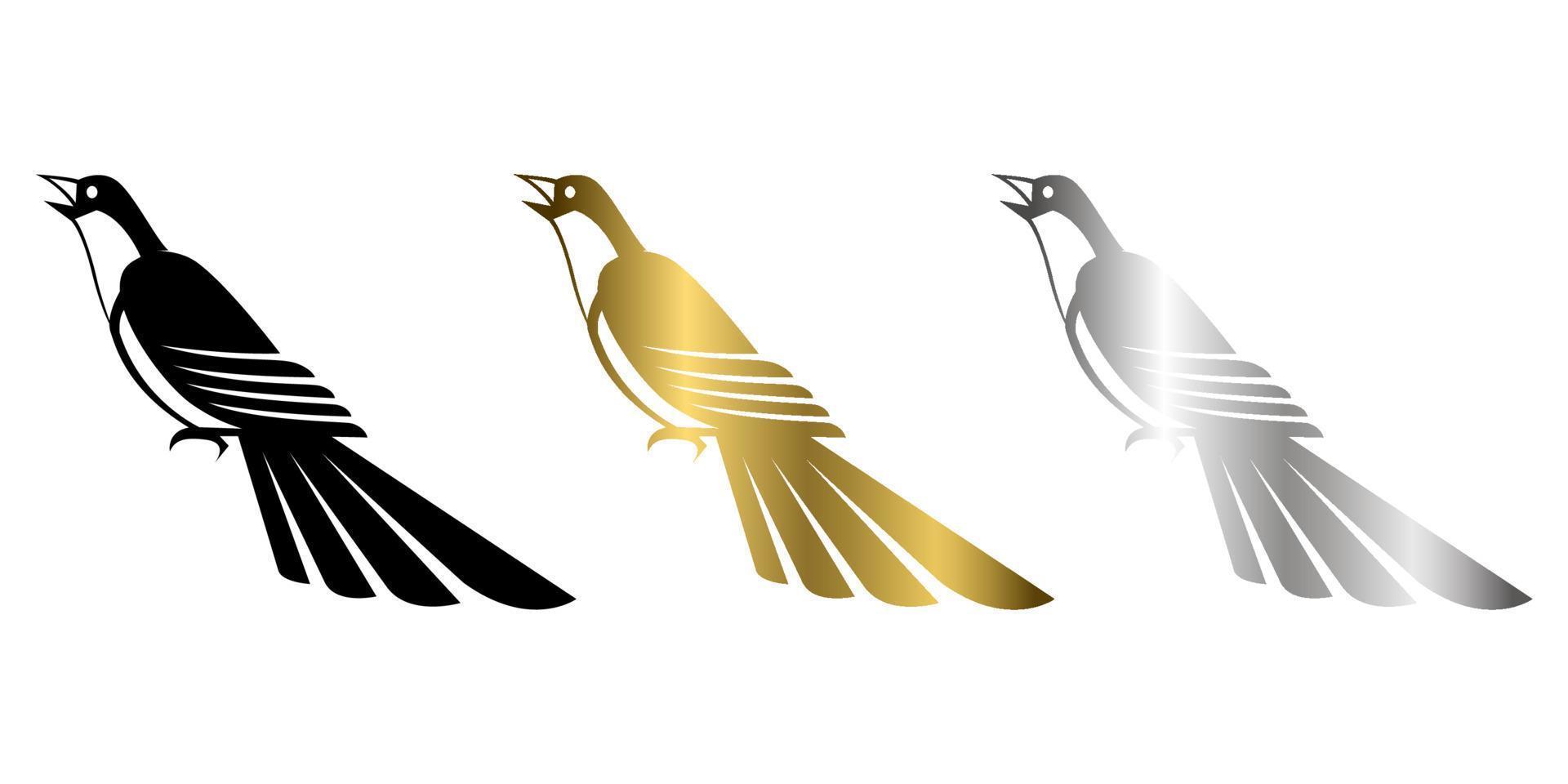 tre färg svart guld och silver vektorillustration på en vit bakgrund av en skata vektor