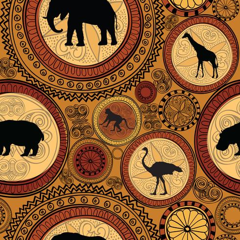 Afrikanisches ethnisches nahtloses Muster. Abstrakter Hintergrund mit Tieren. vektor