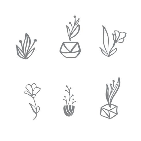 Set med vektor skandinavisk blommig logotyp. Handritad ikon blomma organisk kosmetisk, blomsterhandlare bröllop, heminredning