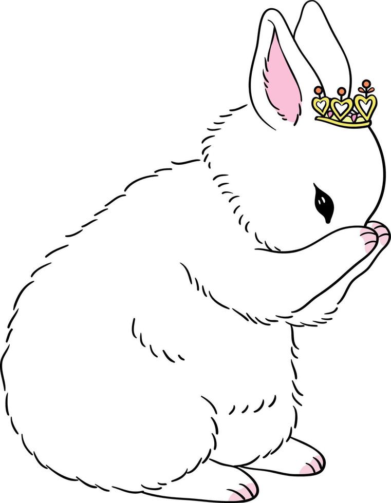 Kaninchen wäscht sein Gesicht und trägt eine Krone vektor