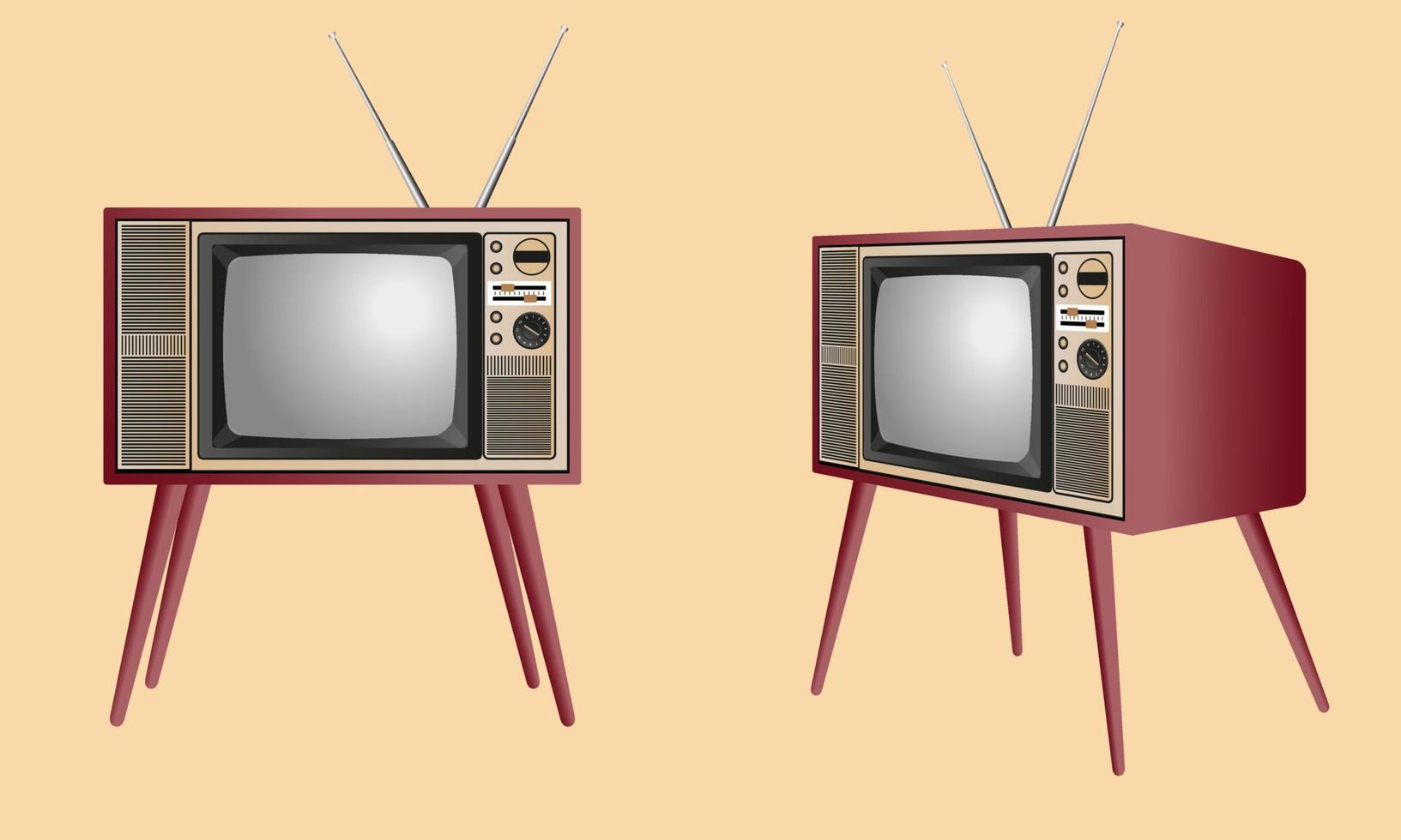 realistisk gammal stil tv med antenn i två perspektiv vektor