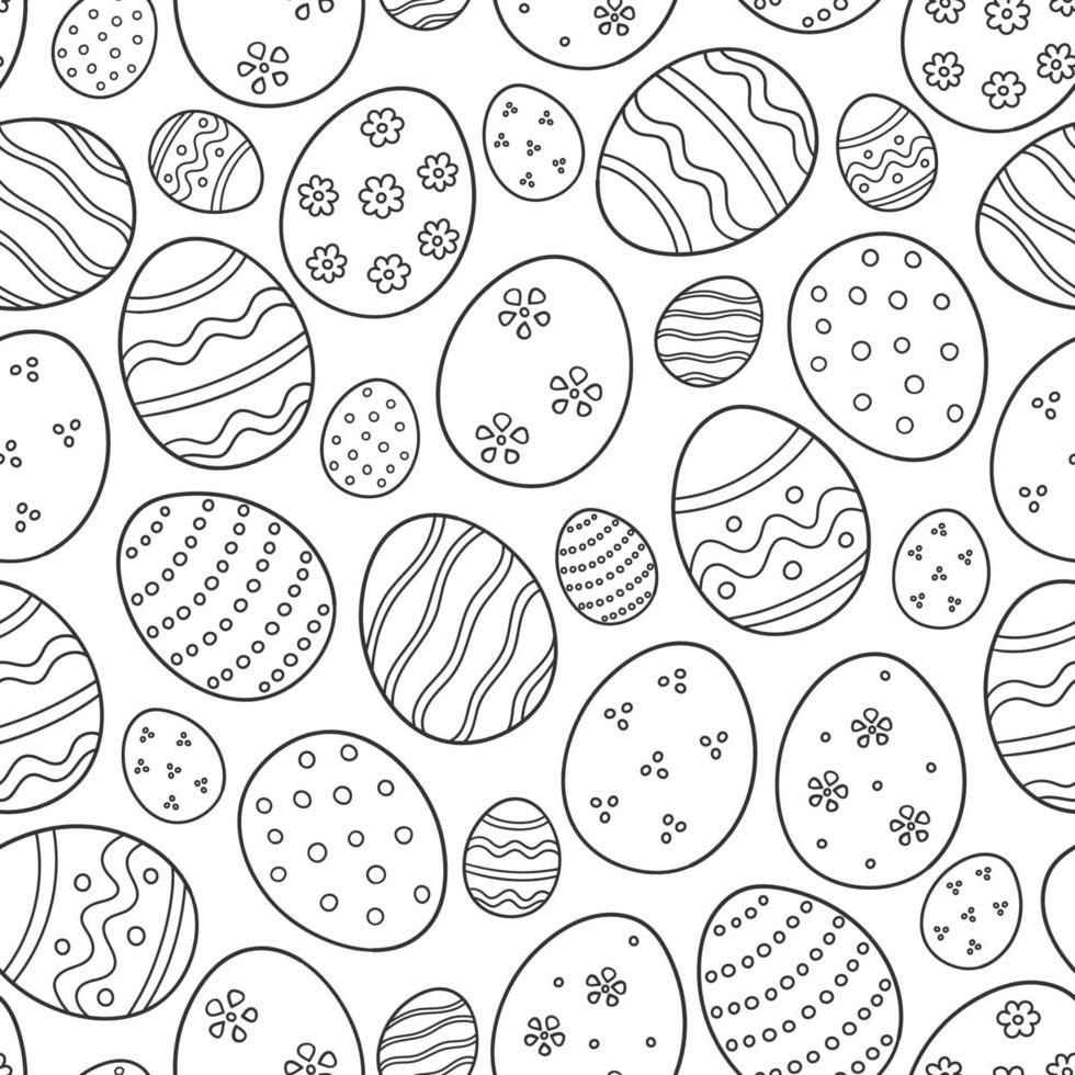 geschmückte Eier als Symbol für das große Osterfest. Nahtloses Muster im Doodle-Stil. Schwarz-Weiß-Vektor-Illustration vektor