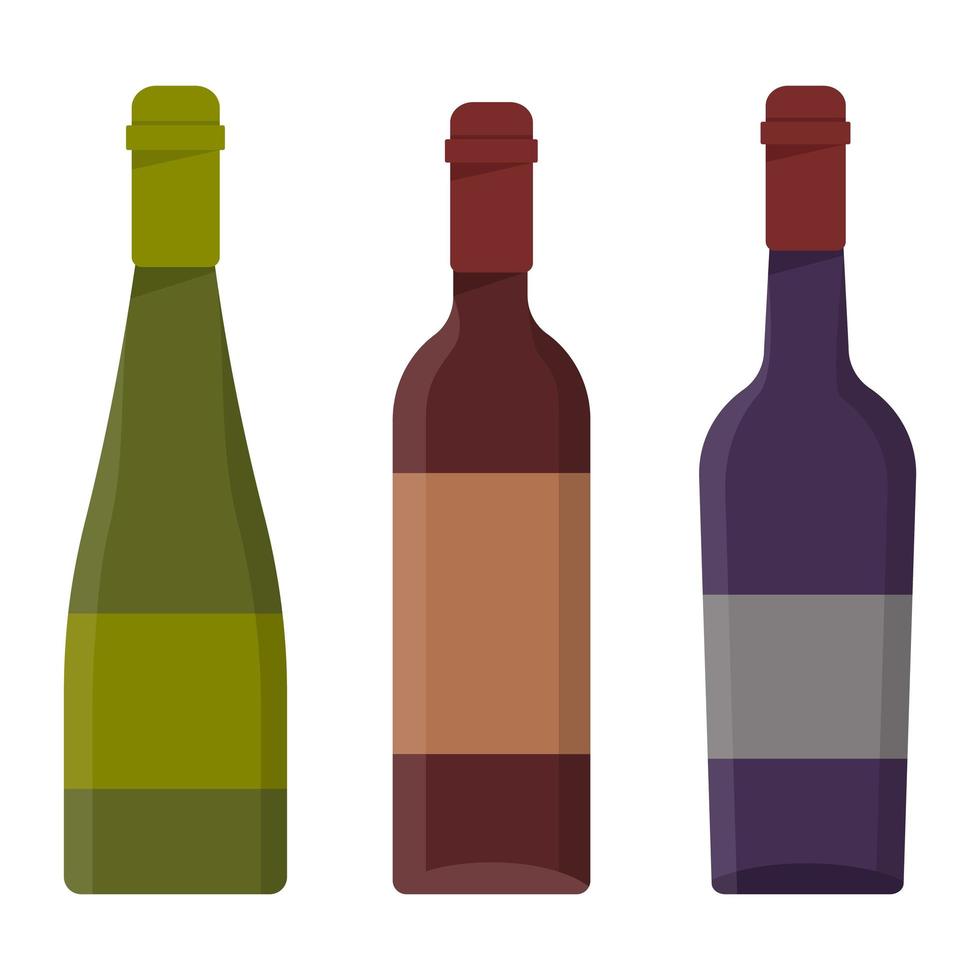 Set Flasche Wein isoliert auf weißem Hintergrund. flache vektorillustration vektor