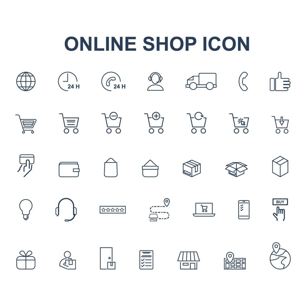 geschäfts- und online-shop-symbole gesetzt vektor