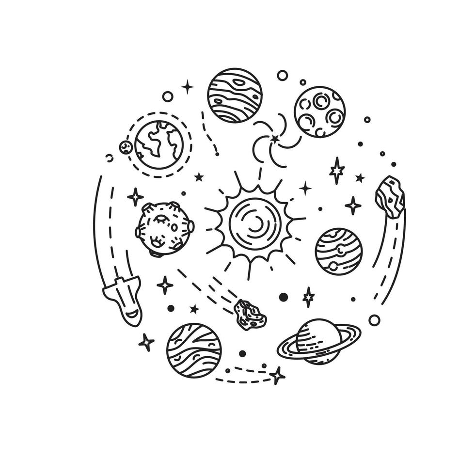 doodle solsystem handritad skiss vektor