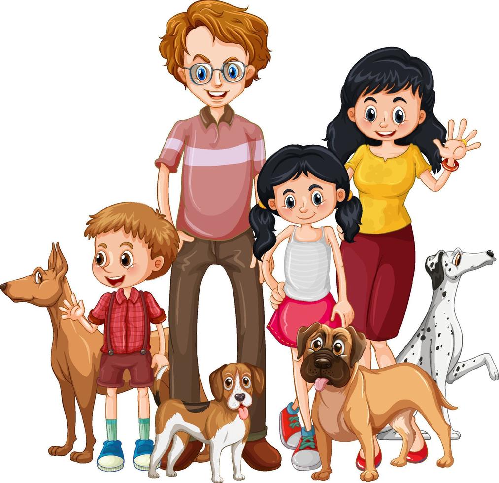Familienmitglieder mit vielen Hunden im Cartoon-Stil vektor