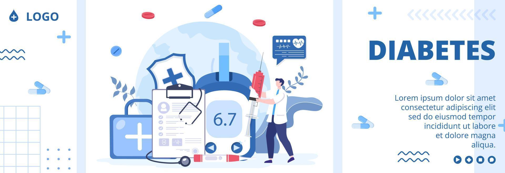 Flache Designillustration der Diabetestestabdeckungsschablone editierbar vom quadratischen Hintergrund passend für soziale Medien des Gesundheitswesens oder Grußkarte vektor