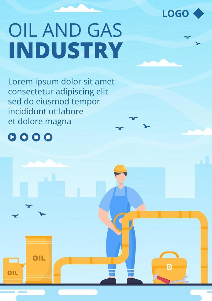 flache designillustration der ölgasindustrie-fliegerschablone editierbar vom quadratischen hintergrund für social media oder grußkarte vektor