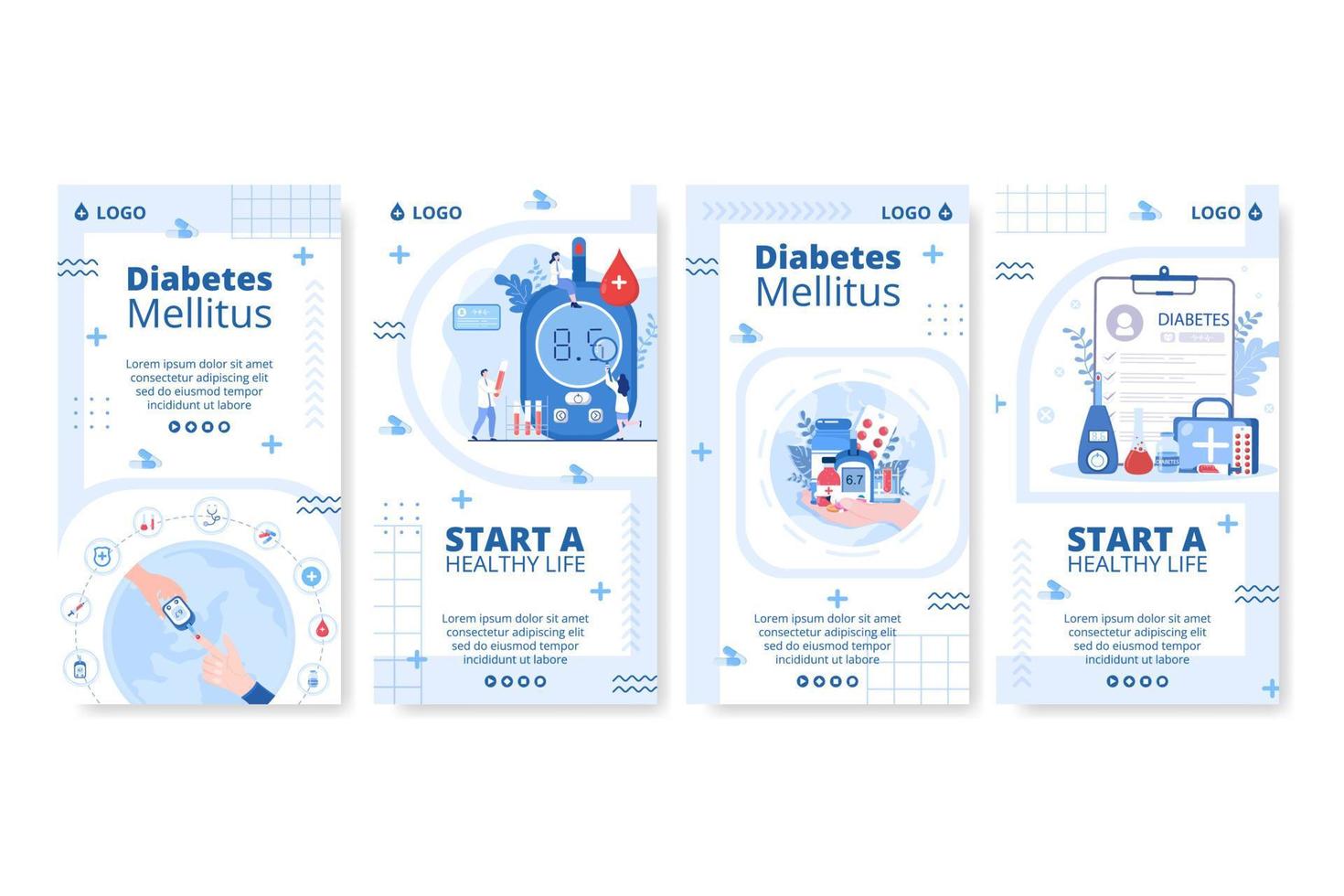 diabetes testning berättelser mall platt design illustration redigerbar av kvadratisk bakgrund lämplig för sjukvård sociala medier eller gratulationskort vektor
