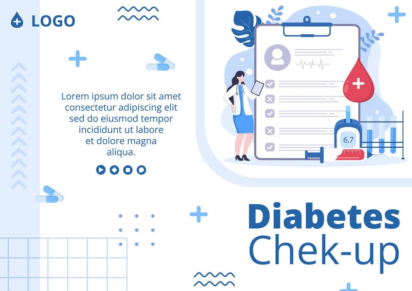 diabetestest broschyr mall platt design illustration redigerbar av kvadratisk bakgrund lämplig för sjukvård sociala medier eller hälsningskort vektor
