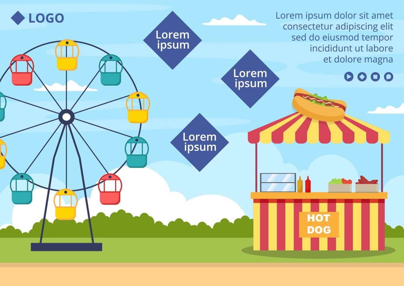 sommarmässa med karneval, cirkus, tivoli eller nöjespark broschyrmall platt illustration redigerbar av kvadratisk bakgrund för sociala medier vektor