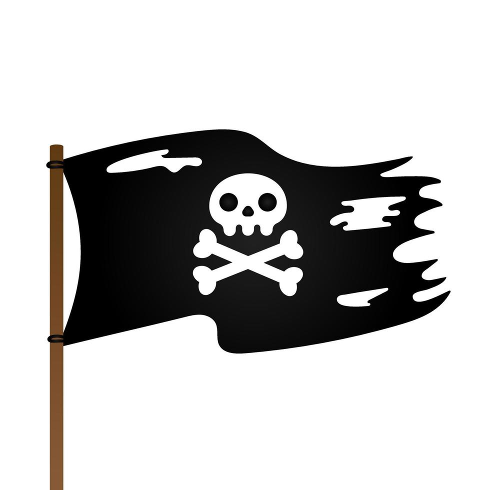piratflagga med Jolly Roger skull och korsande ben platt stil design vektorillustration, vektor