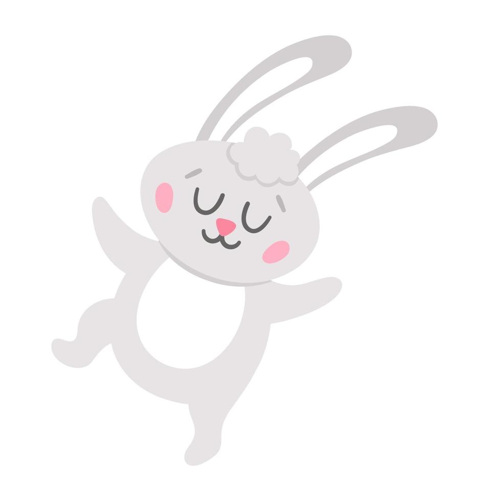 Vektor-Osterhasen-Symbol. tanzendes Kaninchen isoliert auf weißem Hintergrund. niedliche entzückende tierillustration für kinder. lustiger frühlingshase mit geschlossenen augen. vektor