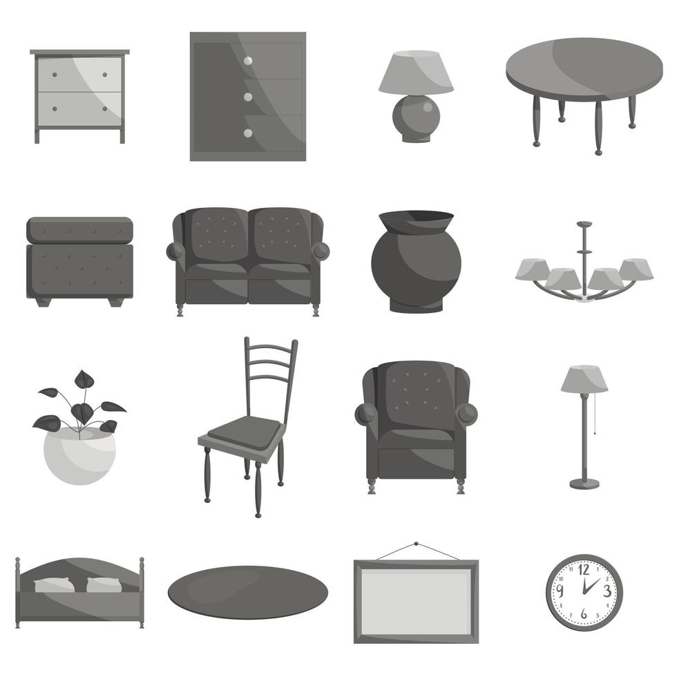Möbel-Icons Set, schwarz monochromen Stil vektor
