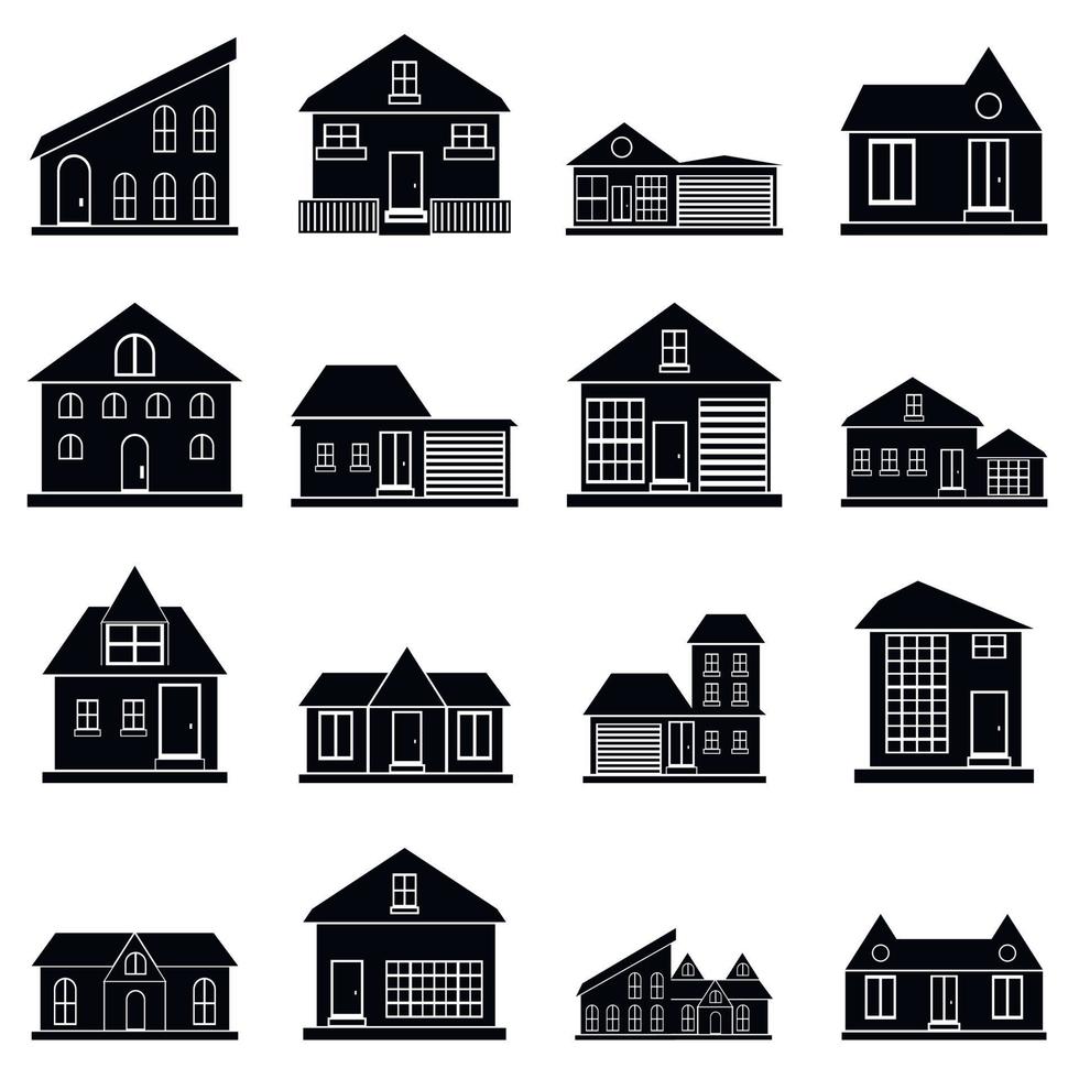 Häuser Icons Set, einfachen Stil vektor