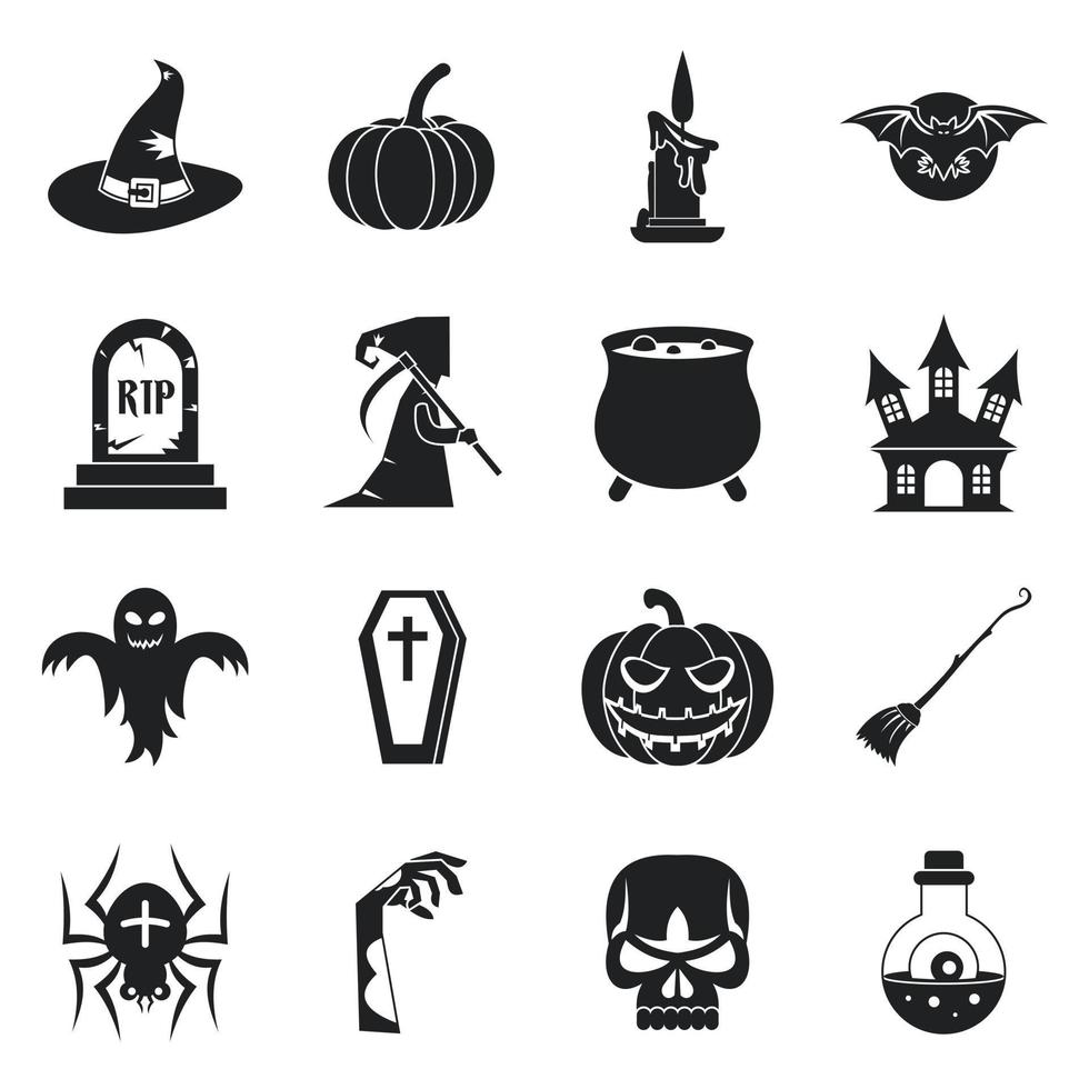 halloween ikoner set, enkel stil vektor