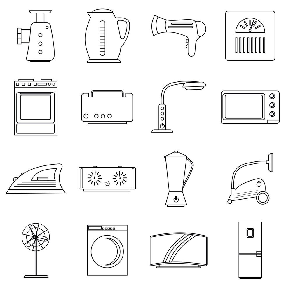 Haushaltsgeräte Icons Set, Umrissstil vektor
