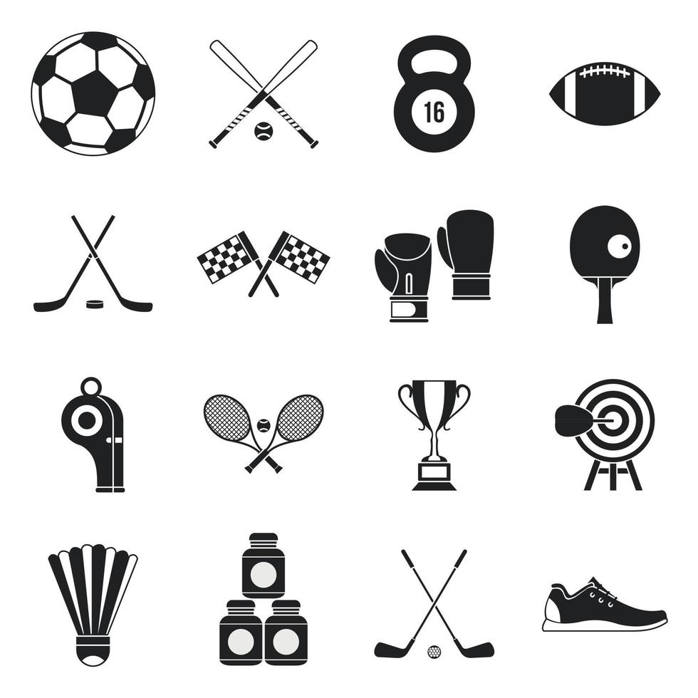 sportutrustning ikoner set, enkel stil vektor