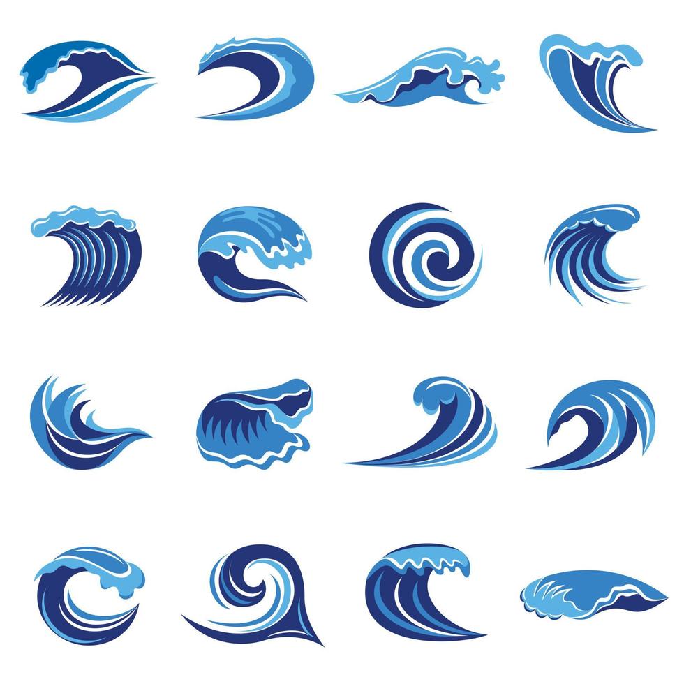 blaue Wellen Symbole gesetzt, einfacher Stil vektor