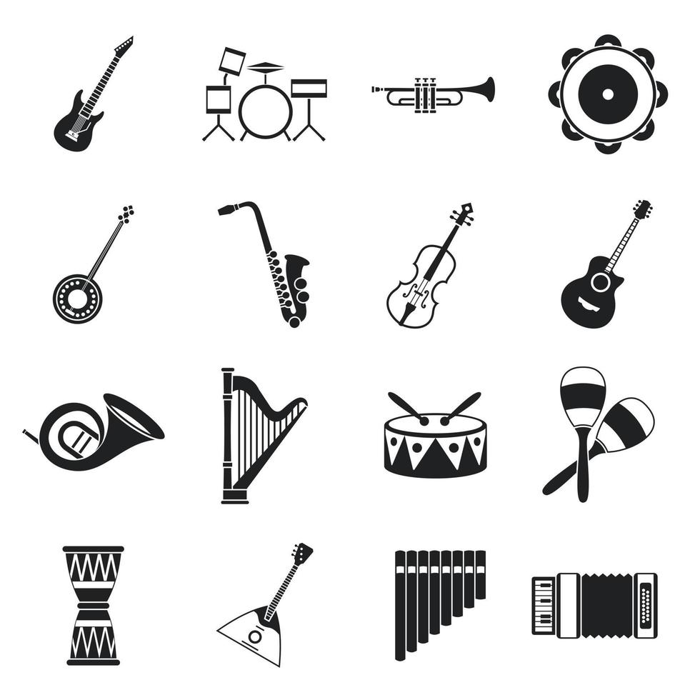 musikinstrument ikoner set, enkel stil vektor