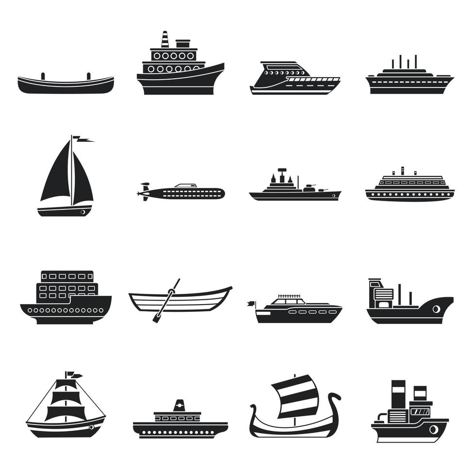 sjötransport ikoner set, enkel stil vektor