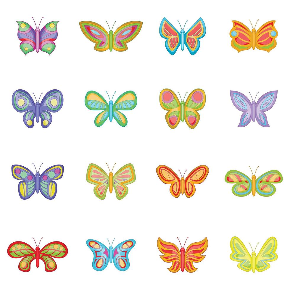 Schmetterlingsfee-Icons Set, Cartoon-Stil vektor
