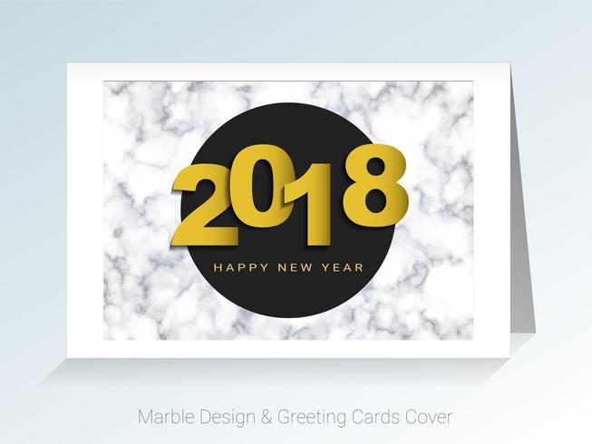2018 Gott nytt år koncept, Symboler av början och firande, Marmor hälsningskort vektor bakgrund.