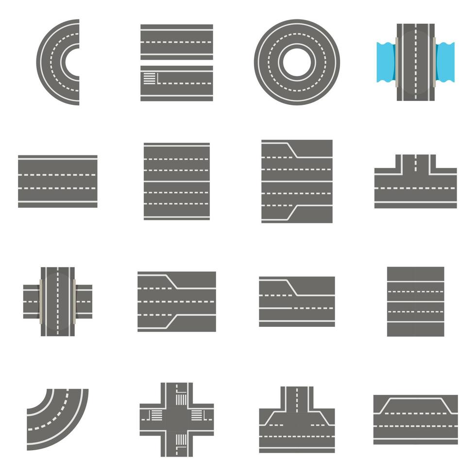 Straßenelemente Konstruktor Icons Set, Cartoon-Stil vektor