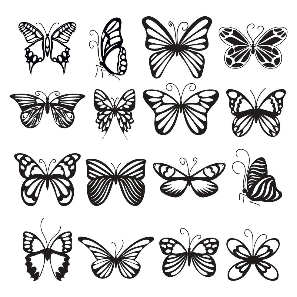 Schmetterlingssymbole gesetzt, einfacher Stil vektor