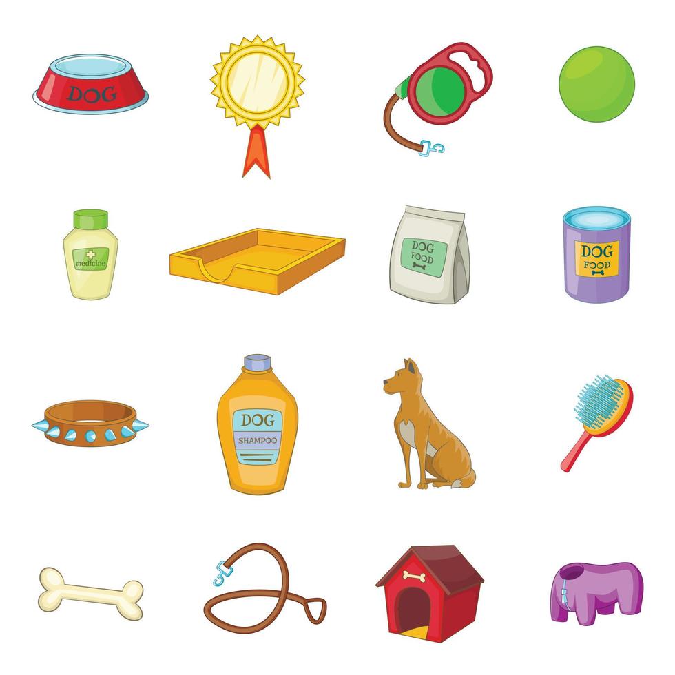 Hundepflege-Icons Set, Cartoon-Stil vektor