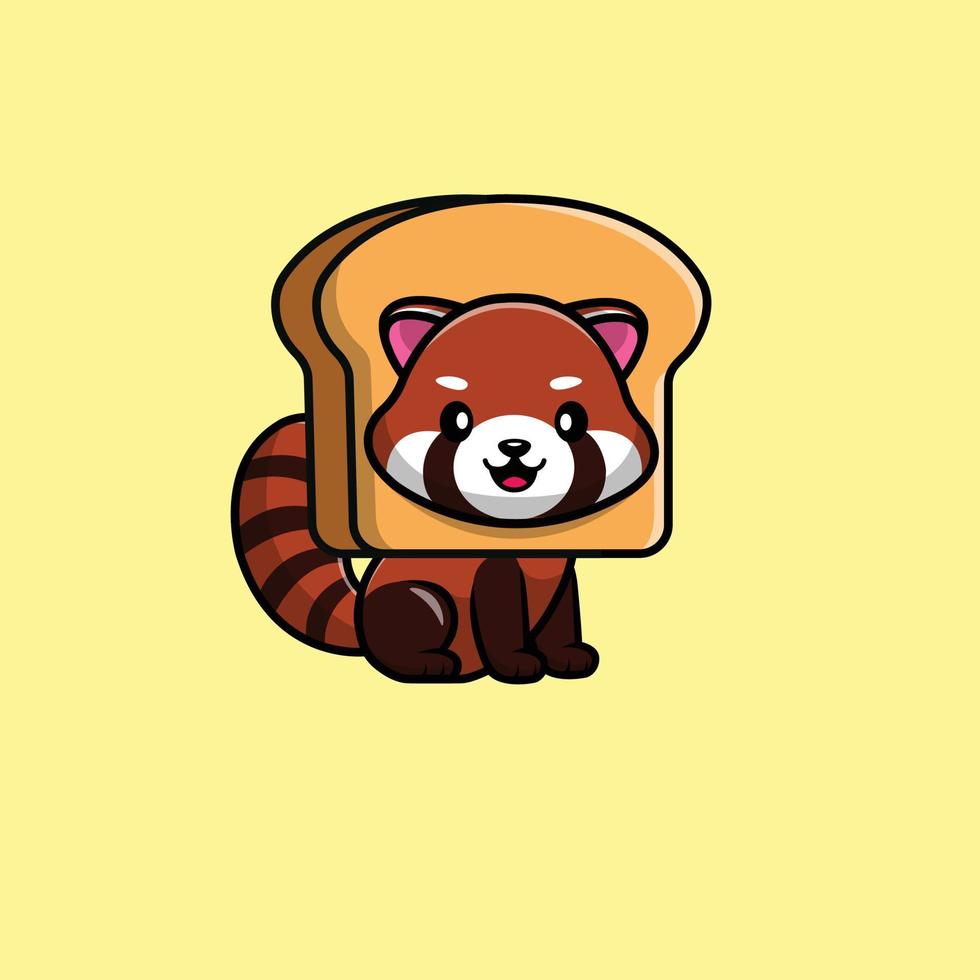 söt röd panda bröd hatt tecknad vektor ikonillustration. djurfoder ikon koncept isolerade premium vektor. platt tecknad stil