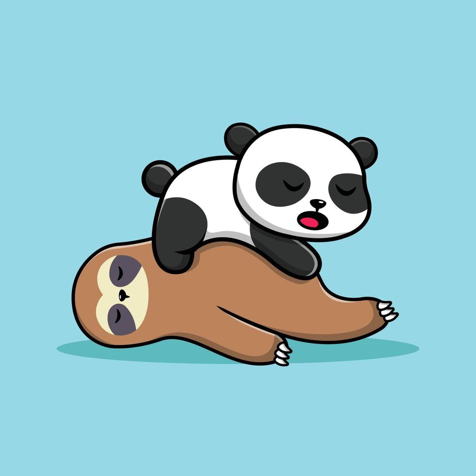 niedliche panda und faultier schlafen cartoon vektor symbol illustration. Tier-Icon-Konzept isolierter Premium-Vektor. flacher Cartoon-Stil