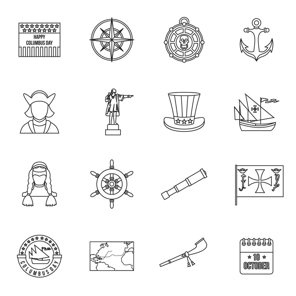 columbus day icons set, umrissstil vektor