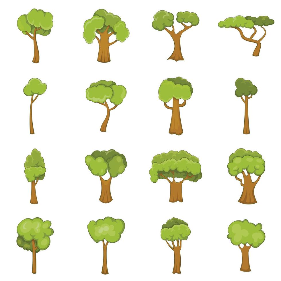 grüne Bäume Icons Set, Cartoon-Stil vektor